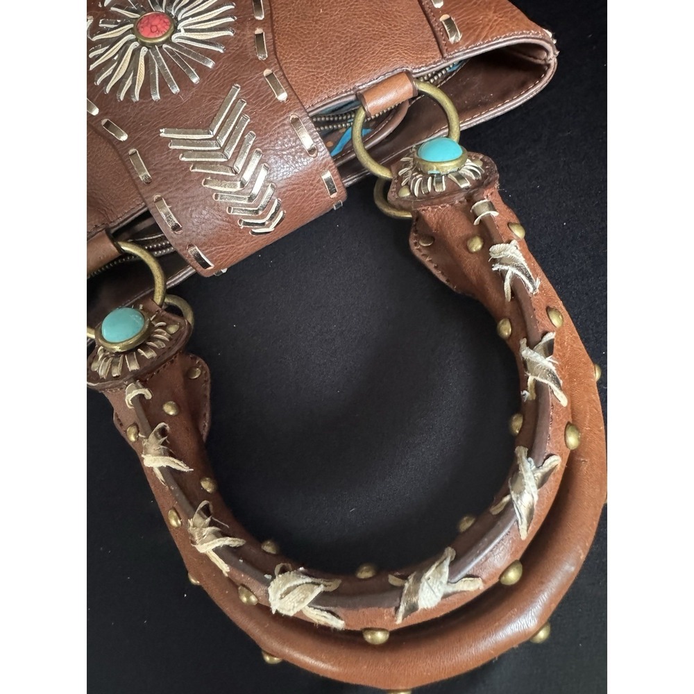 BCB Girls Brown Leather Bag In Western Style With Turquoise - Picture 11 of 16